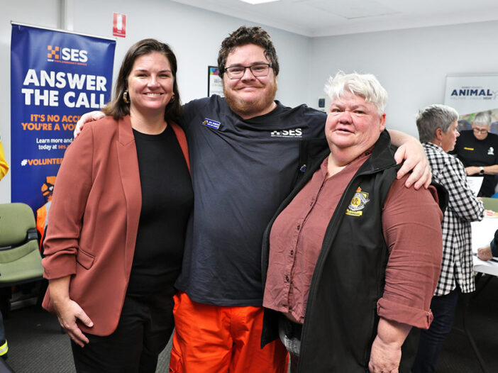 Kam Wheeler with CCNI CEO Melanie Squires and SES volunteer Jack Wheeler at the Moree Community Volunteer Expo during National Volunteer Week.