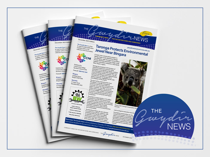 Printed booklet mockup of The Gwydir News December 2025 edition.
