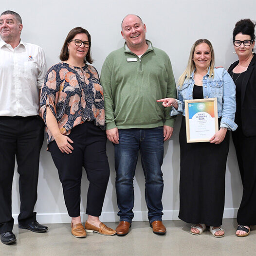 From left: Adult Learners' Week 2025 Ambassador, Darren Finn, CCNI CEO Melanie Squires, Trainer Ean Muhs, Winner of the STAR Award Steffi-Lee Frankland, and Inverell Senior Campus Coordinator, Tania Archer